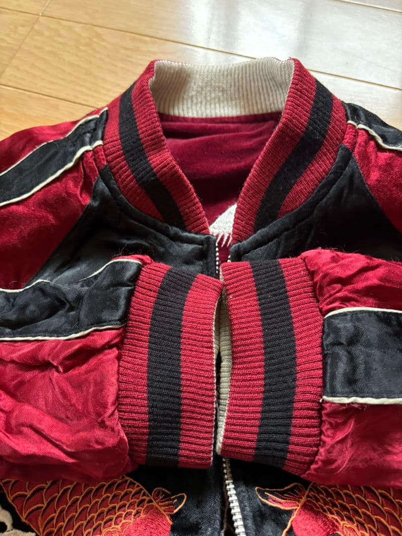 百花繚乱リバーシブルスカジャン 別珍Sサイズワインレッド