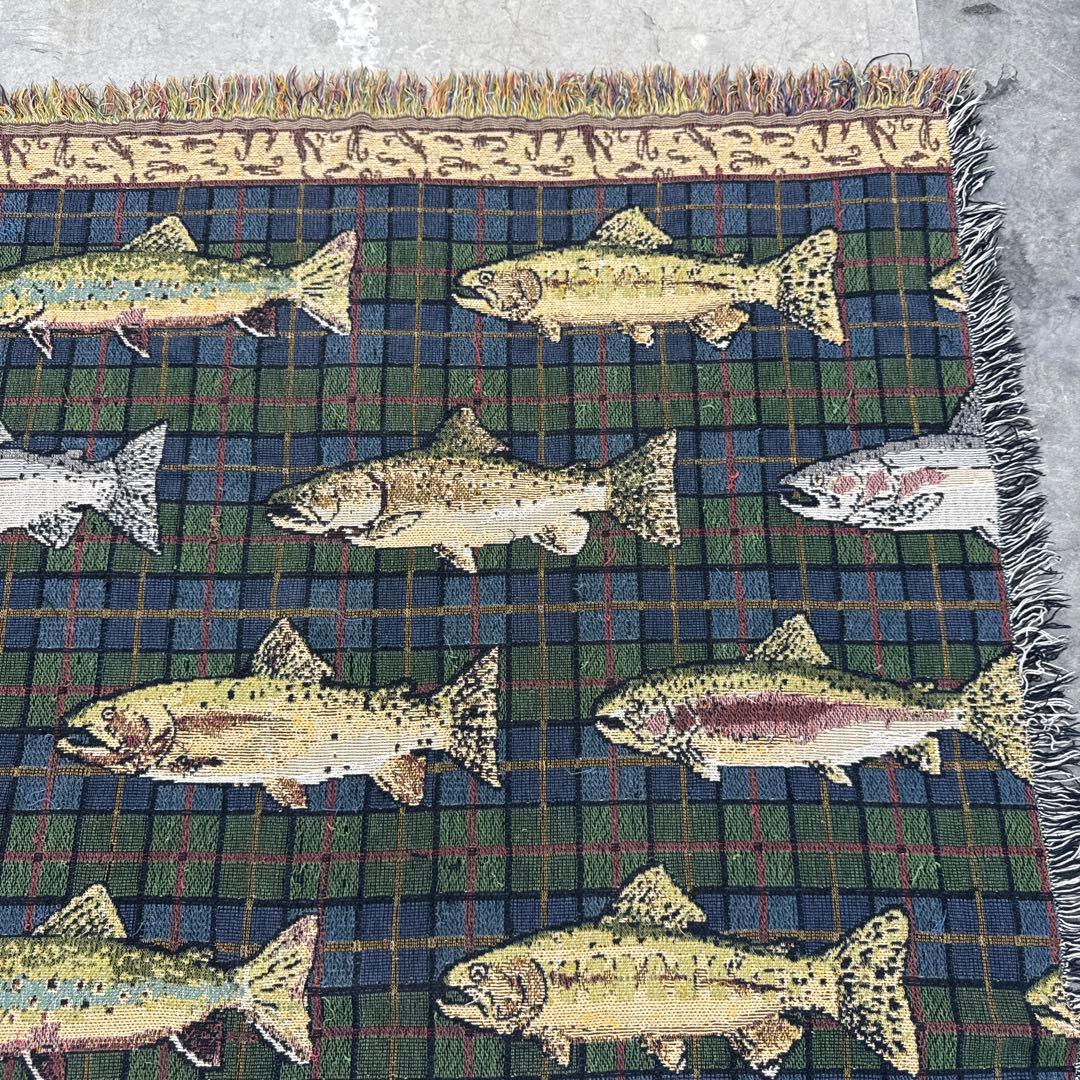 釣り　魚　マルチカバー　ソファーカバー　ヴィンテージラグ　158x128