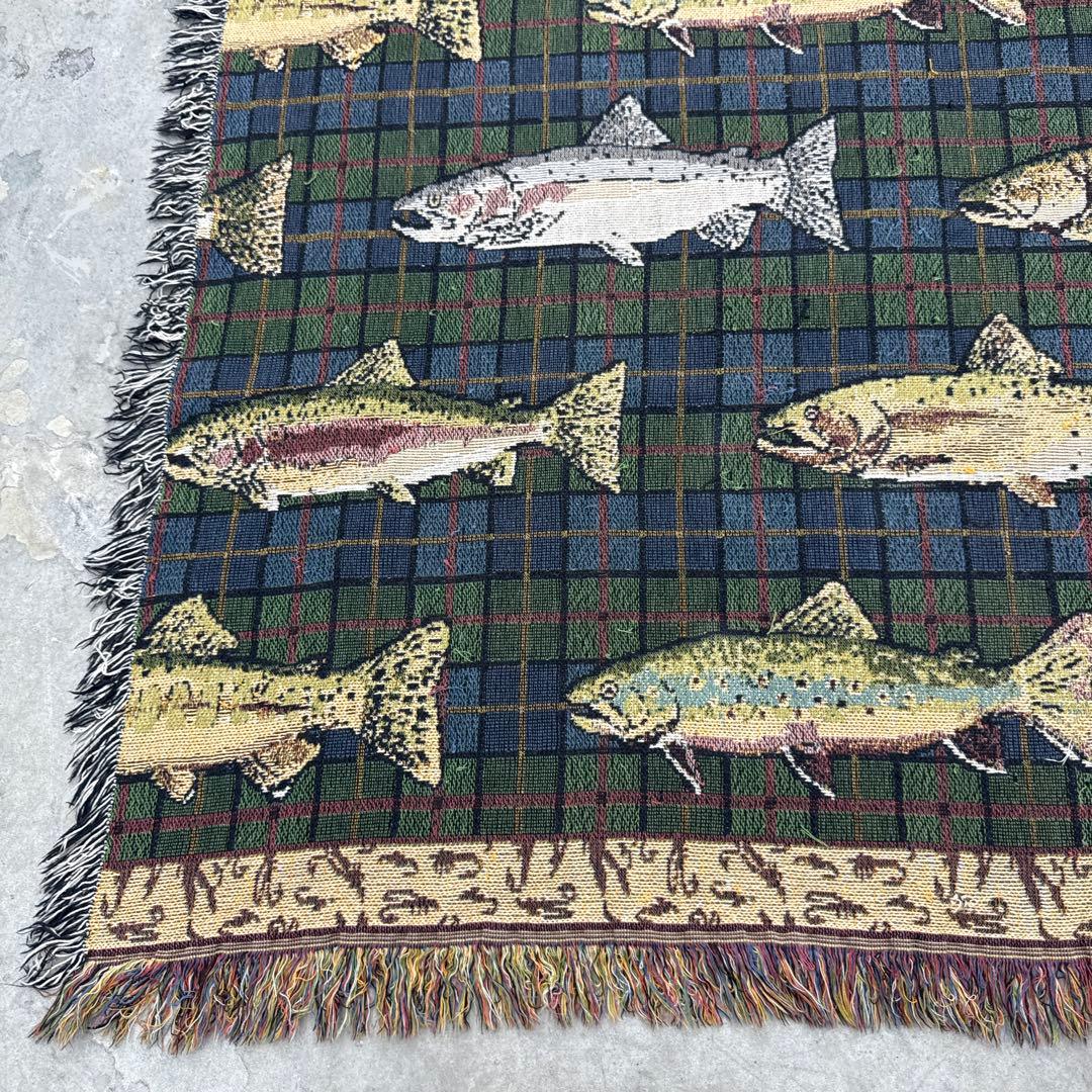 釣り　魚　マルチカバー　ソファーカバー　ヴィンテージラグ　158x128