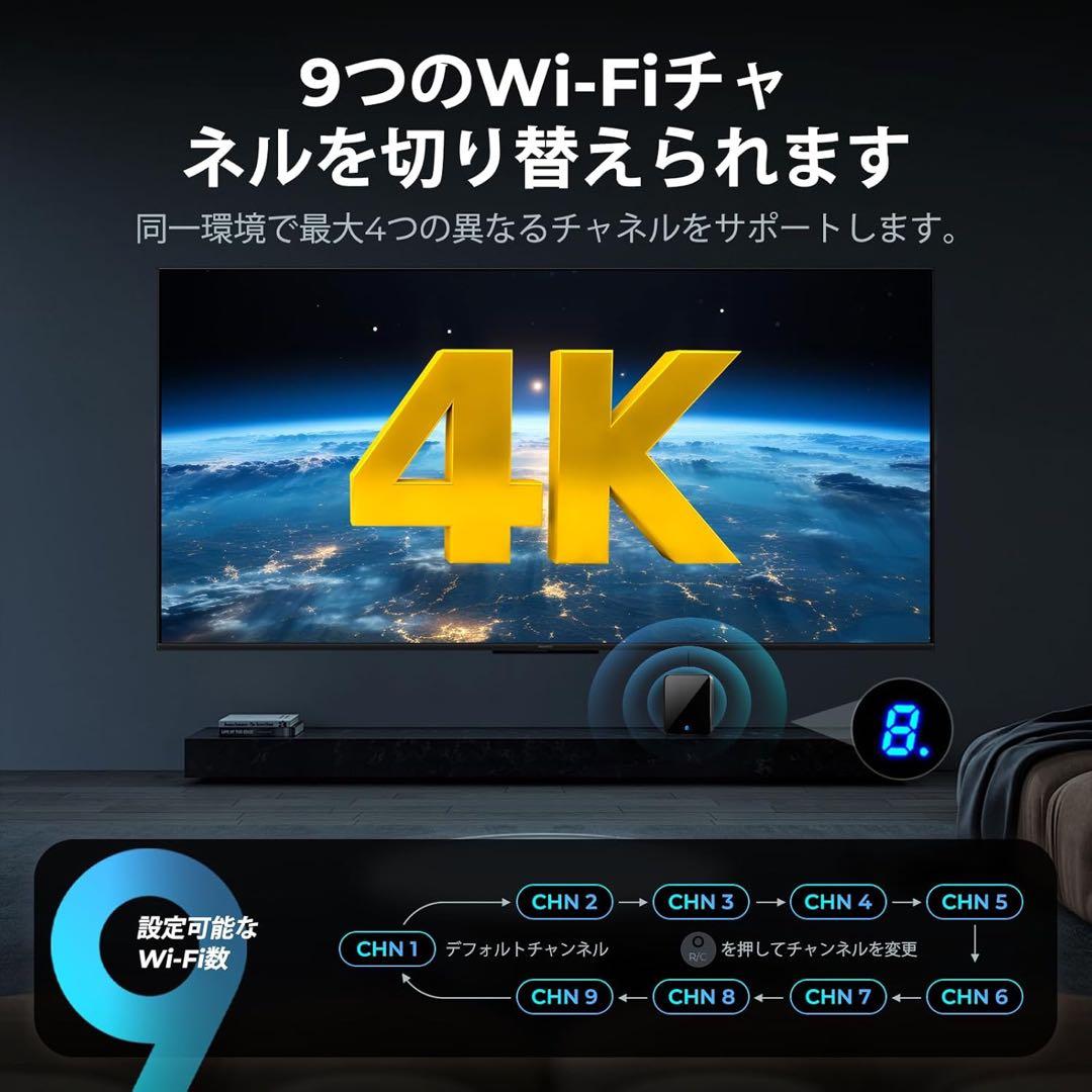 ワイヤレスhdmi 4K出力プライバシー保護120M安定転送距離 プロジェクター