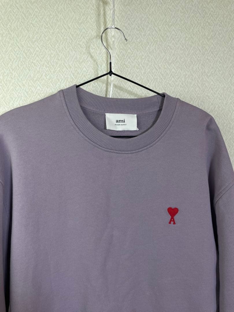 ami parisアミパリス ハートロゴ刺繍プルオーバースエットパープルサイズL