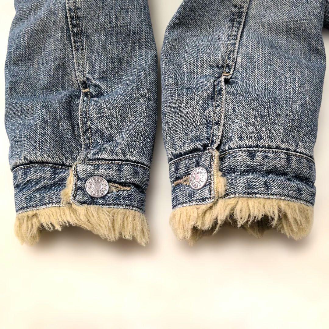 ディーゼル フリンジ風ファー付きデニムジャケット XL ブルー青 ユニセックス