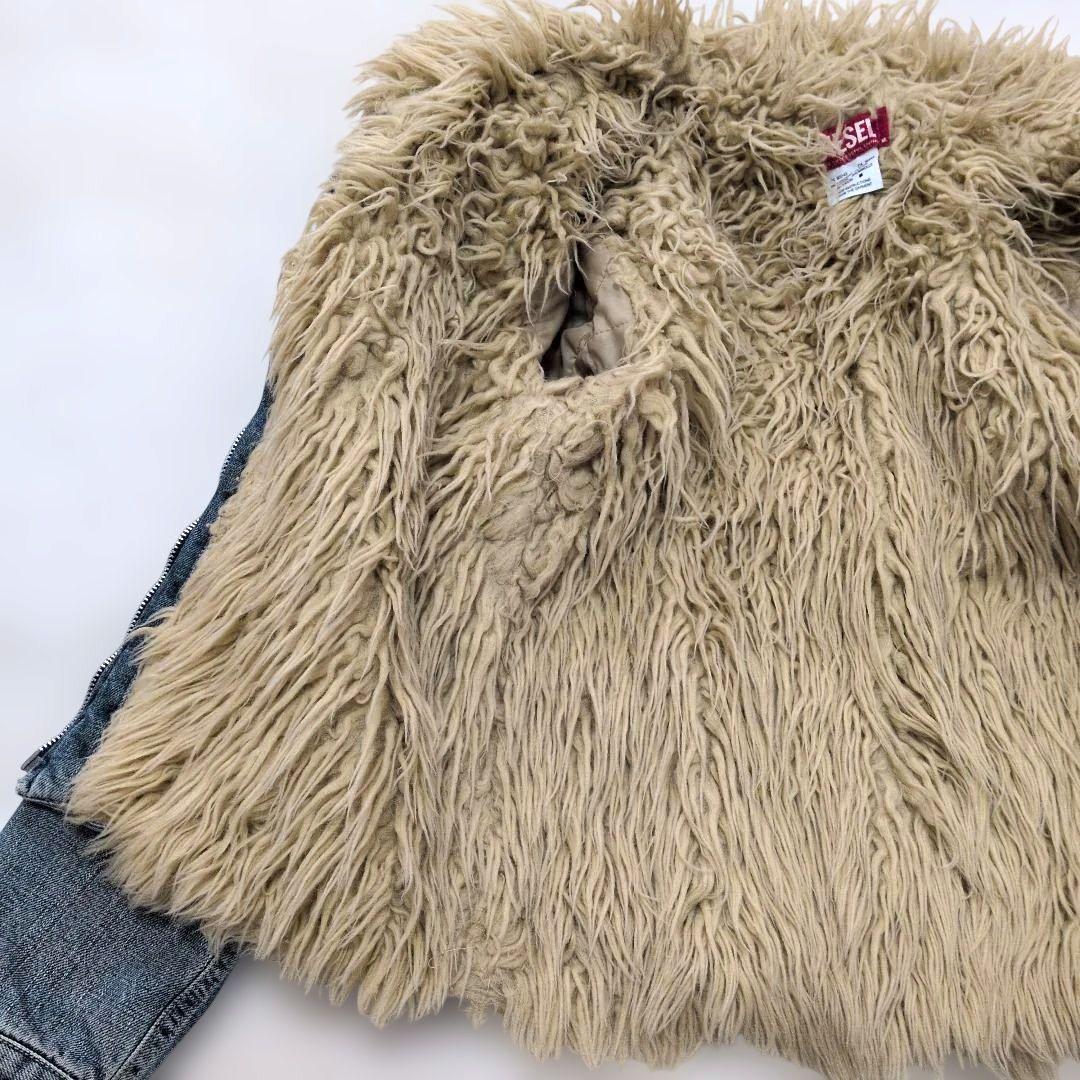 ディーゼル フリンジ風ファー付きデニムジャケット XL ブルー青 ユニセックス