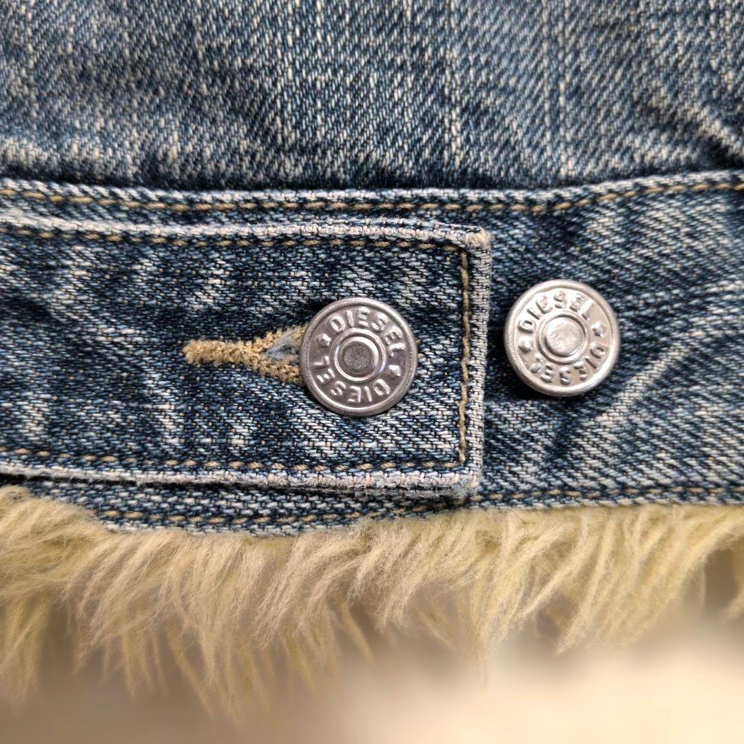 ディーゼル フリンジ風ファー付きデニムジャケット XL ブルー青 ユニセックス