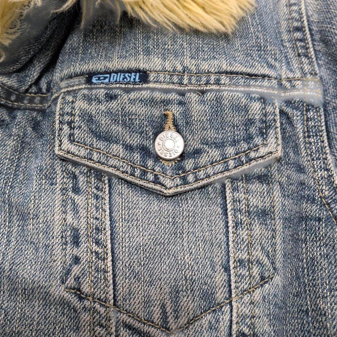 ディーゼル フリンジ風ファー付きデニムジャケット XL ブルー青 ユニセックス