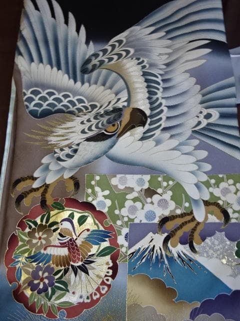 男児 お宮詣り　紋なし　産着一つ身着物　鷹