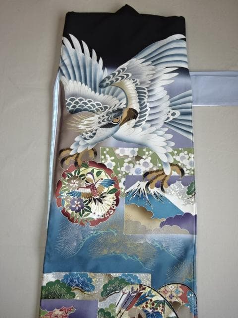 男児 お宮詣り　紋なし　産着一つ身着物　鷹