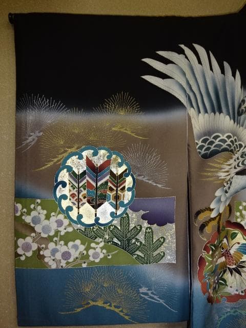 男児 お宮詣り　紋なし　産着一つ身着物　鷹