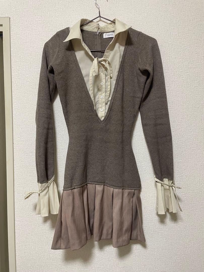 Darich シャツドッキングプリーツミニワンピースモカ FREE