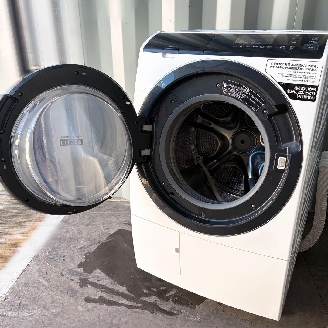 運搬取付無料！ホワイト純正HITACHIビッグドラムパワフル洗濯機！完動品超美品