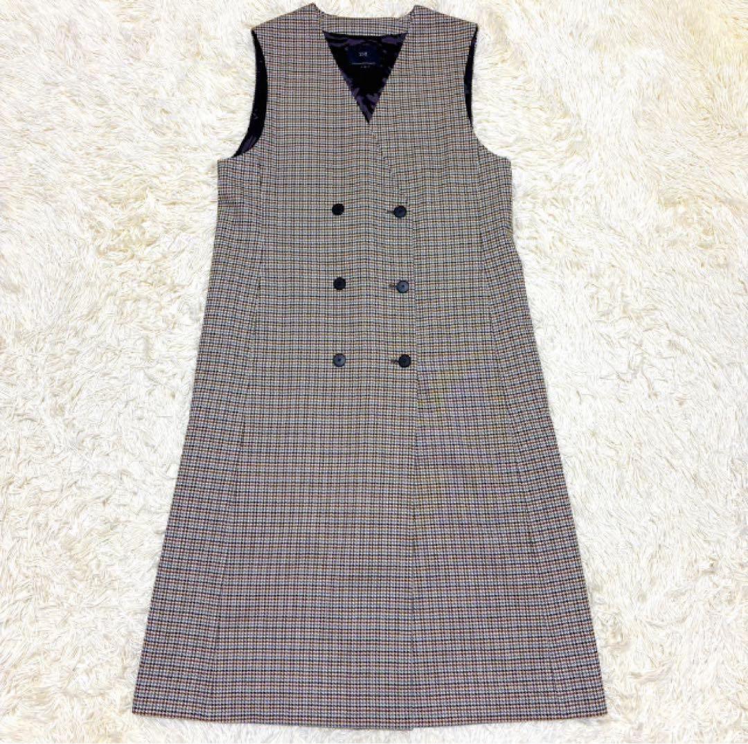 未使用級 23区 杏さん着用 2023 ガンクラブチェック ロング ジレ M