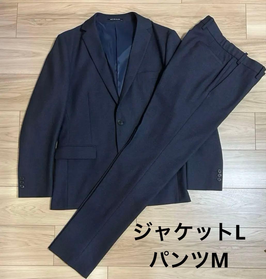 【美品】グリーンレーベル/バーズアイセットアップスーツ/ストレッチ/ネイビー