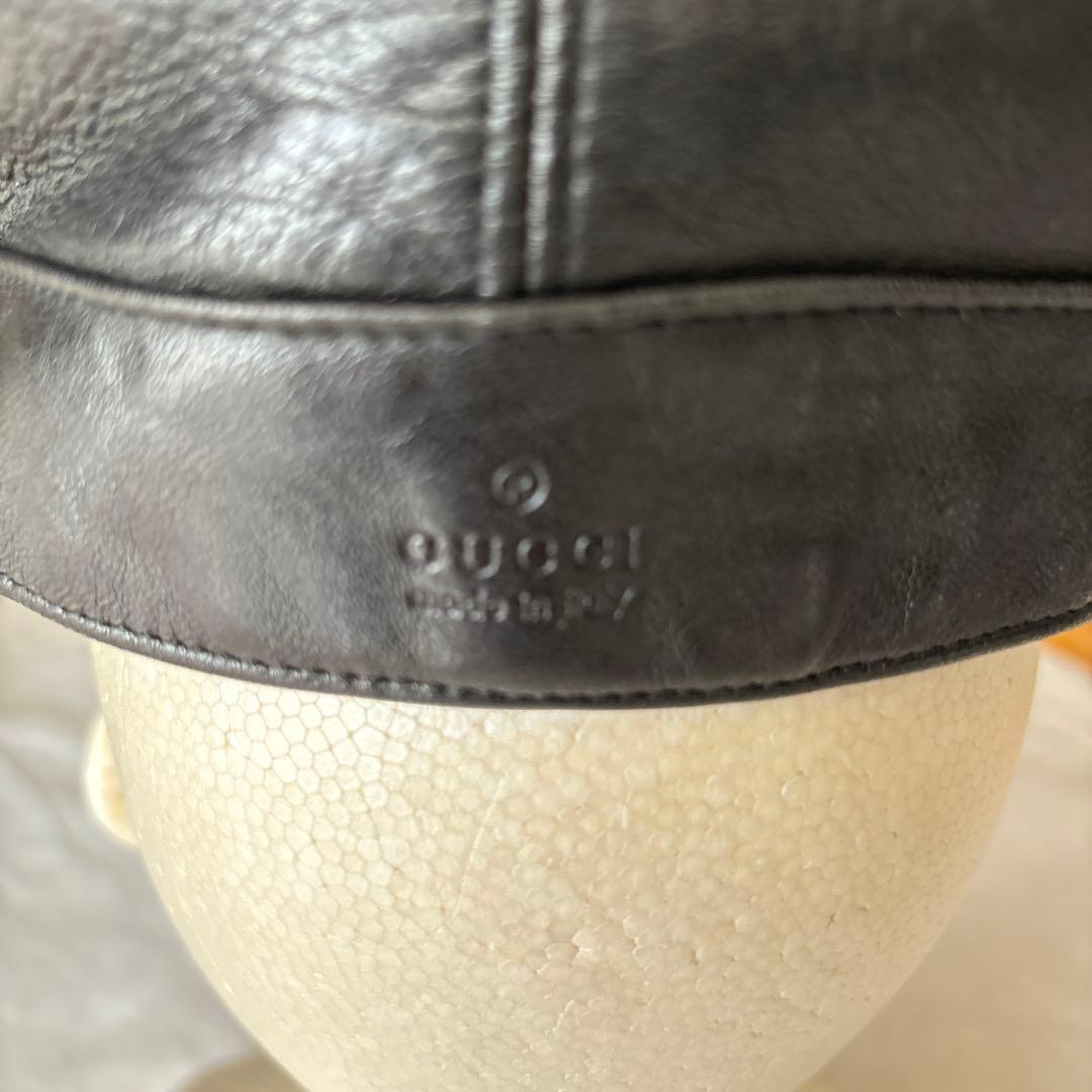 美品 GUCCI 本革 羊革 ハンチング イタリア製 ブラック XL