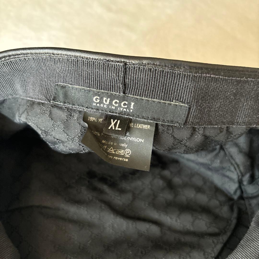 美品 GUCCI 本革 羊革 ハンチング イタリア製 ブラック XL