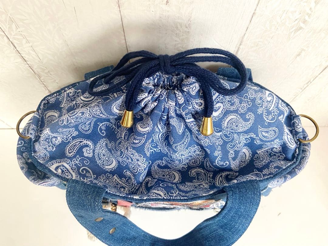 デニムリメイクバックS パールデニム×猫