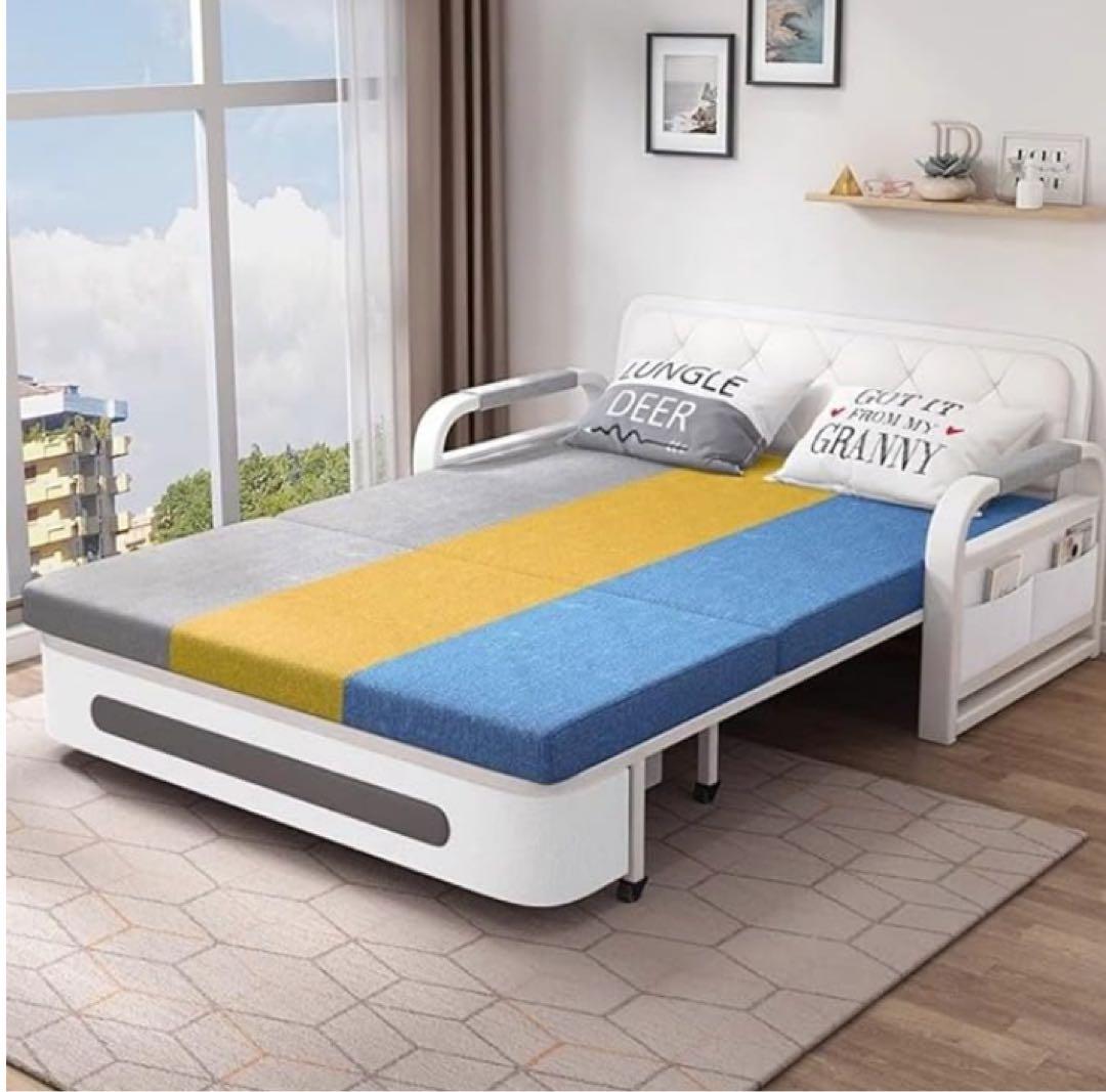 折りたたみソファベッド グレー 青 黄