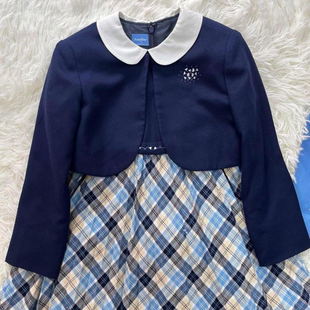 美品✨ファミリア　110 フォーマルアンサンブルスーツ　ネイビー　白襟ワンピース