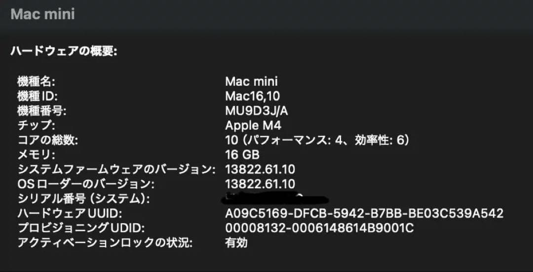 新品同様 Mac mini M4/16G/256GB アップル公式ストア購入品