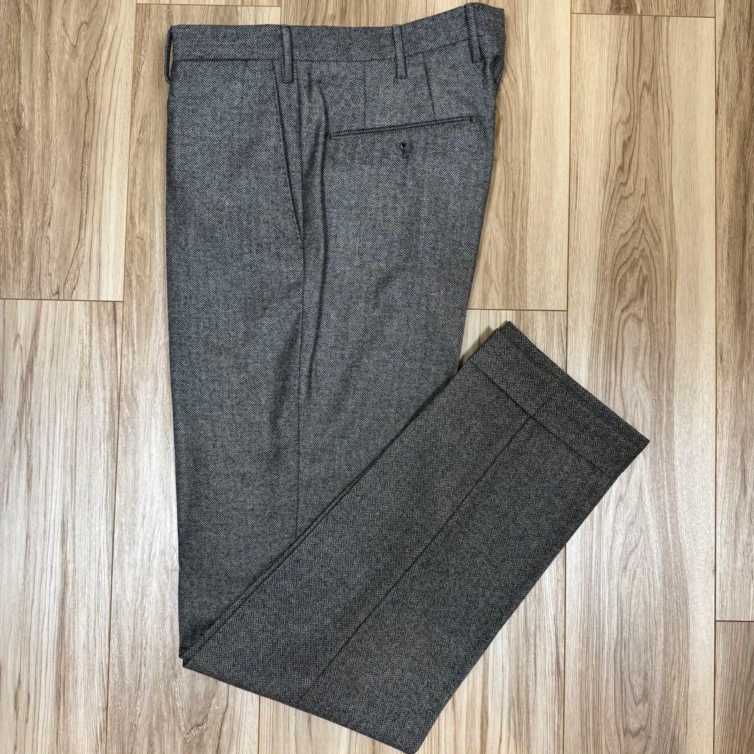 インコテックス 39型 ノープリーツ グレー ウール ヘリンボーン