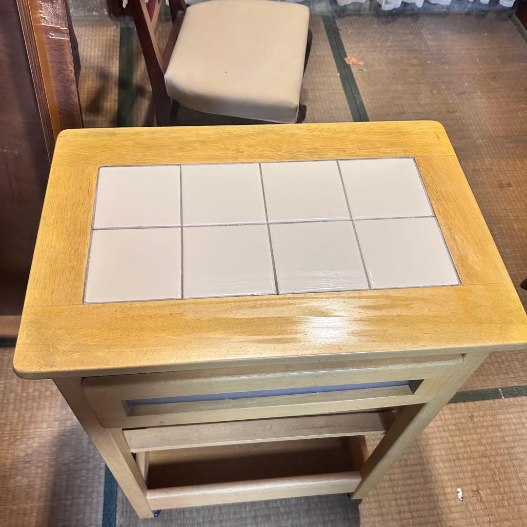 【希少】森のサーカス 木製キッチンワゴン タイルトップ キャスター付