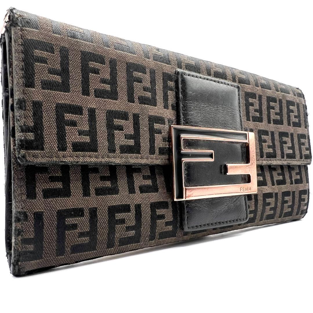 フェンディ ズッキーニ 長財布 FF マンマ フラップ キャンバス 総柄