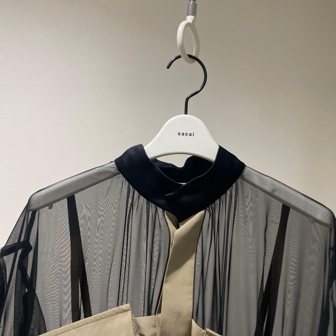 Sacai シアー プリーツ ワンピース ミリタリー ワーク ベージュ