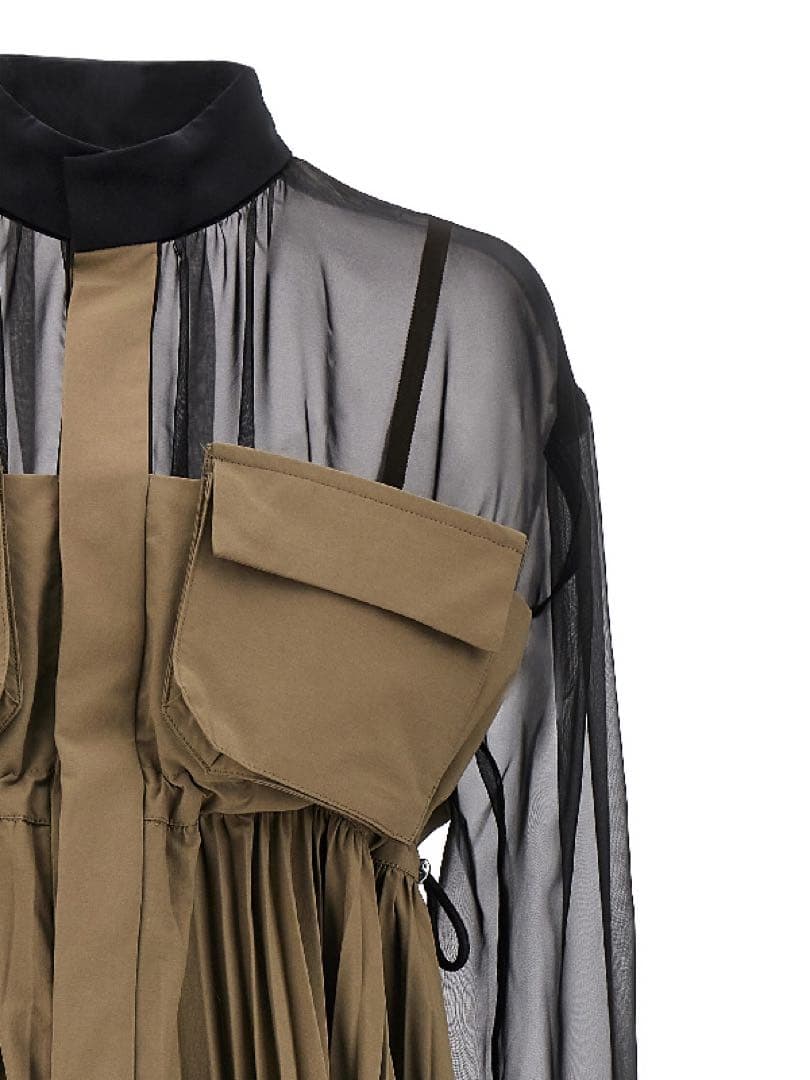 Sacai シアー プリーツ ワンピース ミリタリー ワーク ベージュ