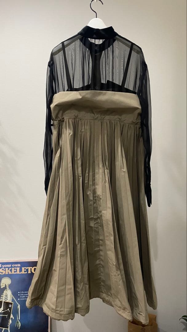 Sacai シアー プリーツ ワンピース ミリタリー ワーク ベージュ