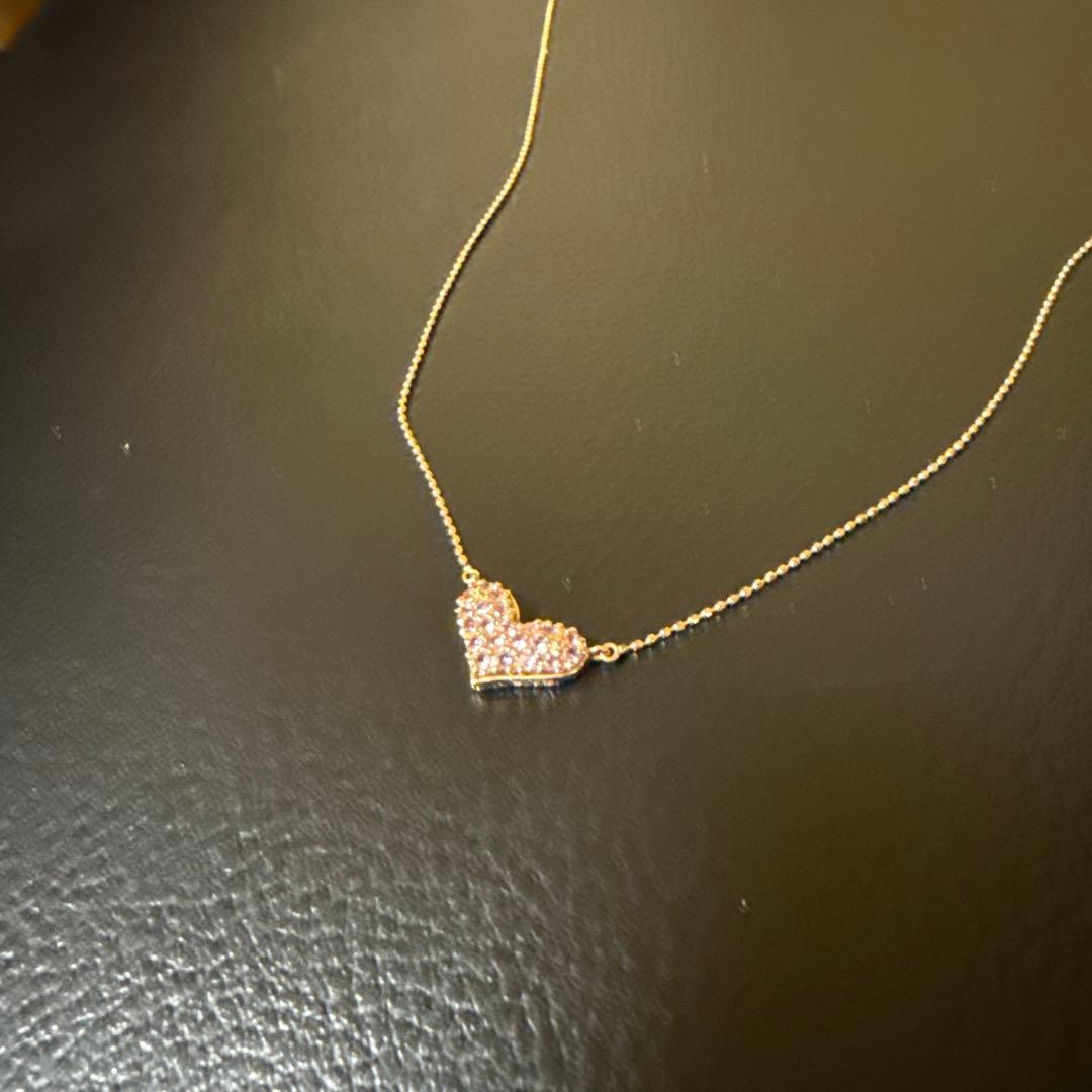 ハート型ストーン付きネックレス ピンクゴールド