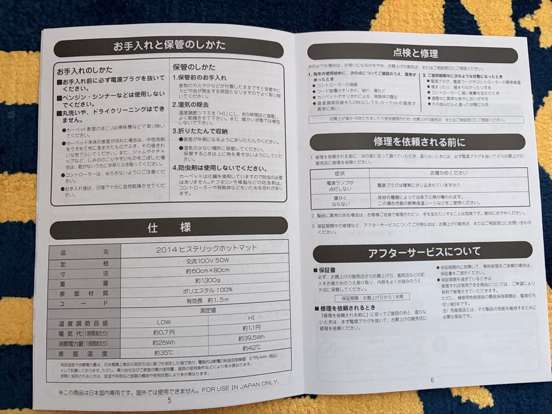 HYSTERIC GLAMOUR 電気ホットカーペット ネイビー/イエロー