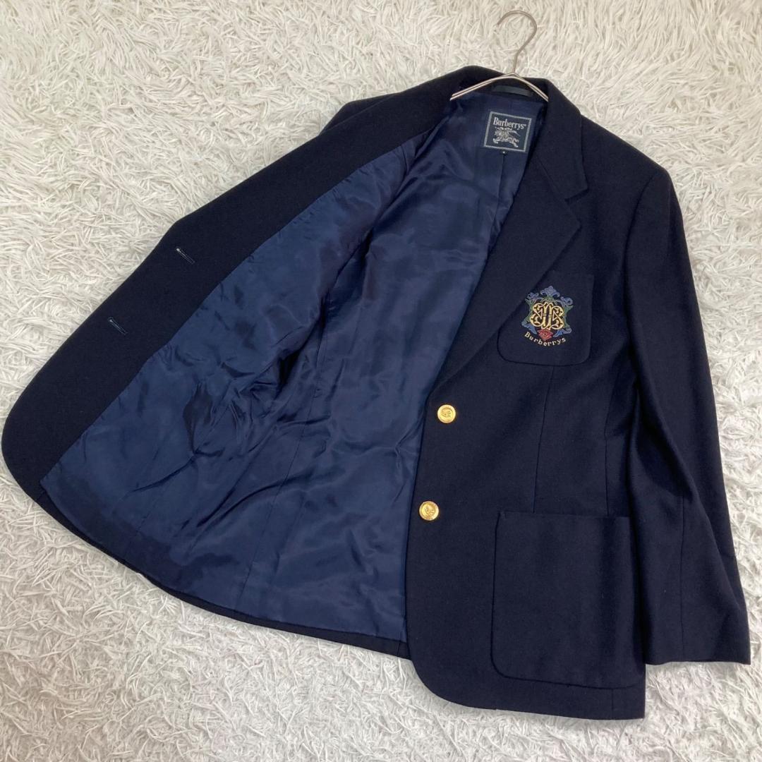 17534✨バーバリー ヴィンテージ 金ボタン エンブレム 紺ブレ ウール 9