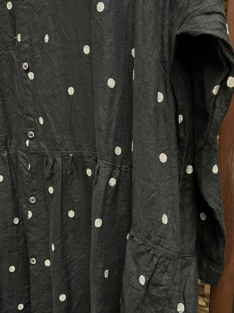 ◼︎新品　ICHI Antiquités リネン ワンピース　ドット柄 Black