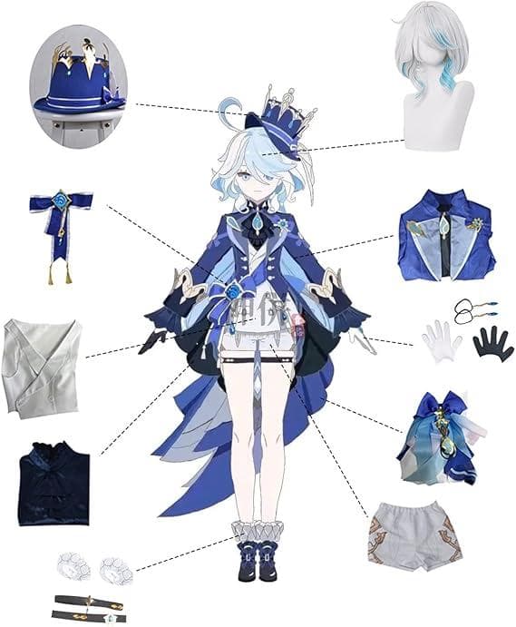 原神　フリーナ 黒　コスプレ　ウィッグ付き　sサイズ