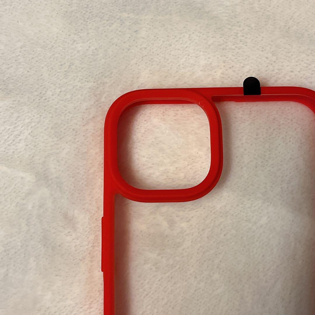 ♪ iPhone 13 pro max ケース クリア 赤縁 ステッカー付き