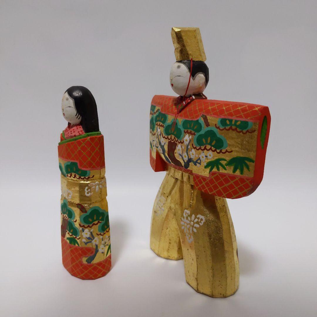 雛人形 木彫人形 一刀彫 松園作 木箱付