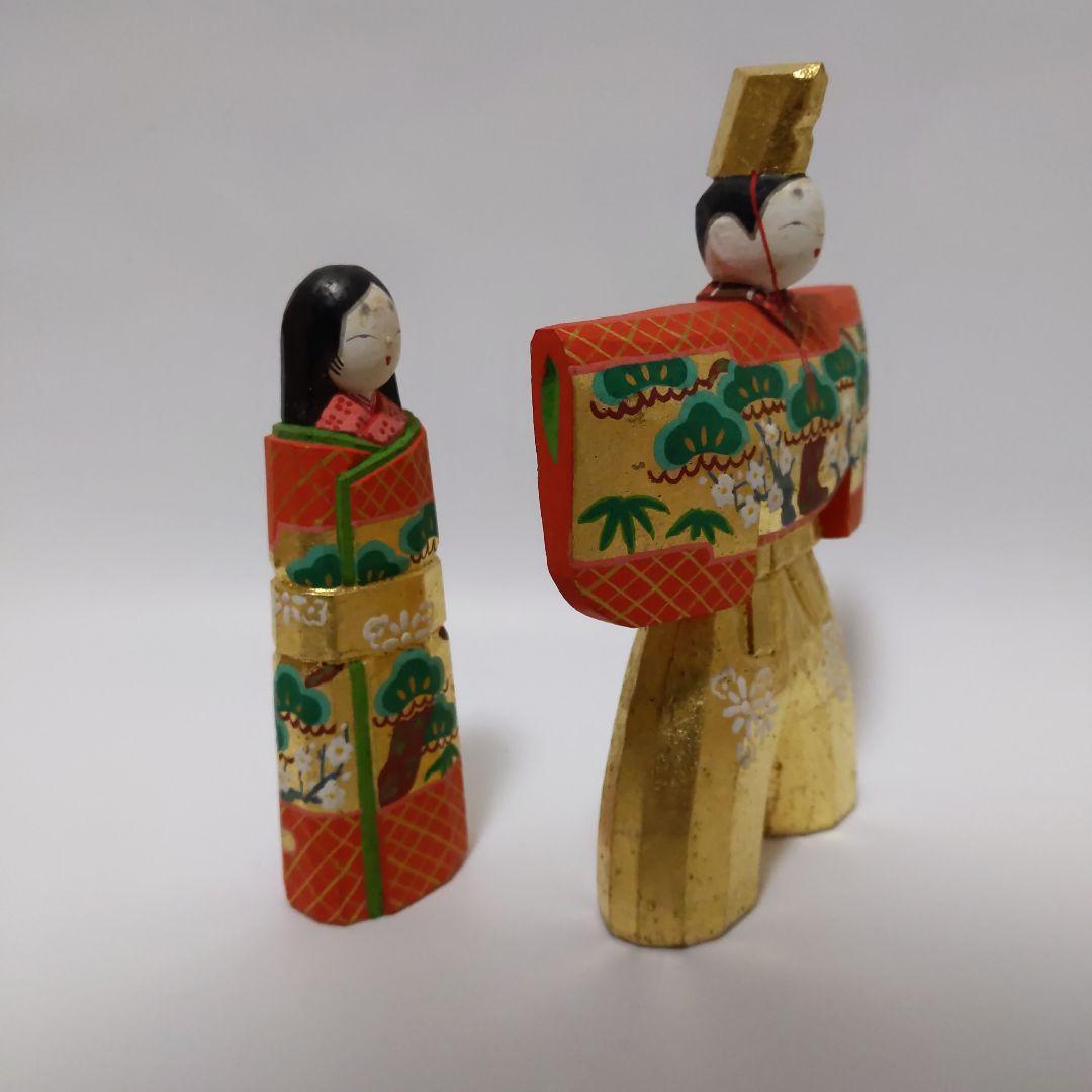 雛人形 木彫人形 一刀彫 松園作 木箱付
