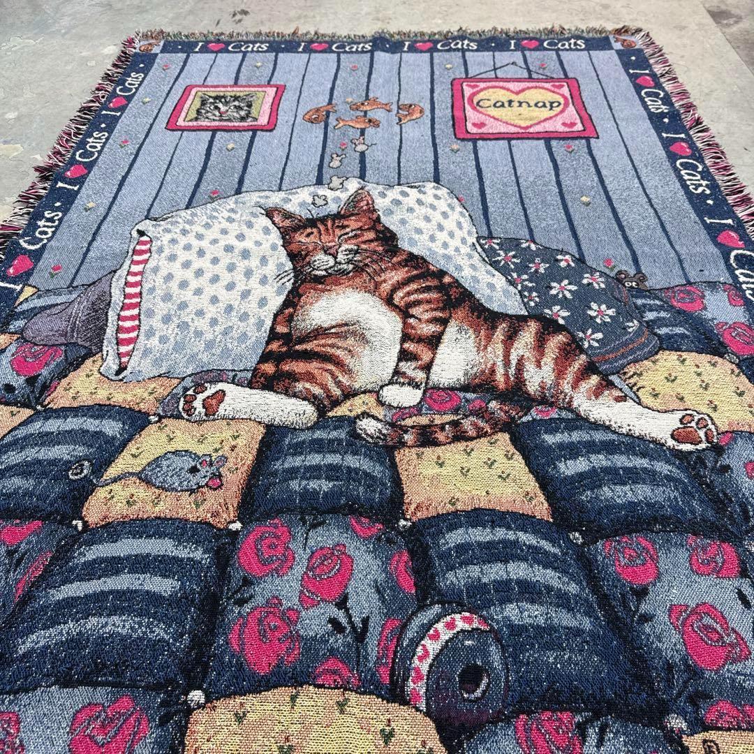 夢見る猫　マルチカバー　ソファーカバー　ヴィンテージラグ182x126