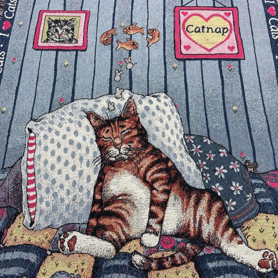 夢見る猫　マルチカバー　ソファーカバー　ヴィンテージラグ182x126