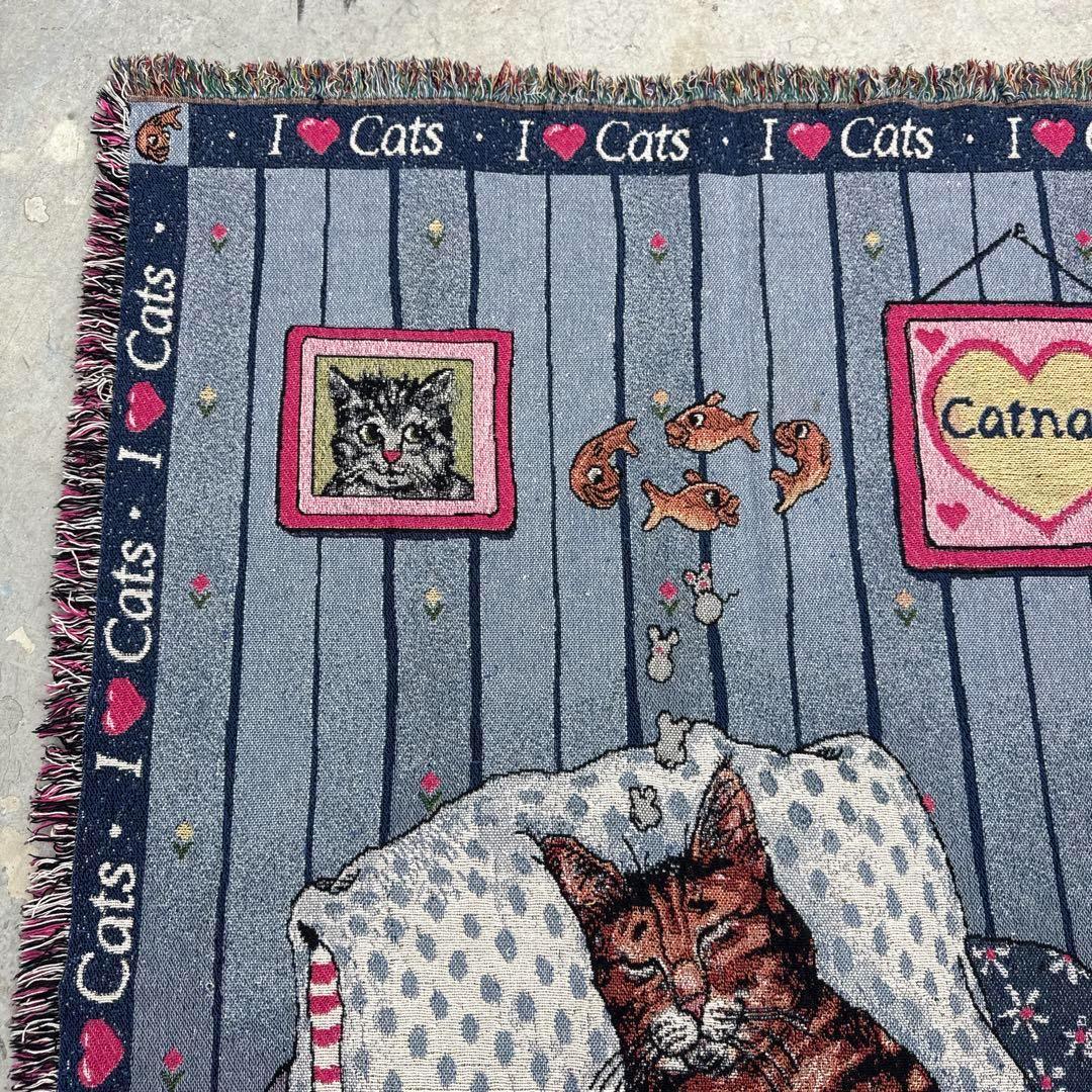 夢見る猫　マルチカバー　ソファーカバー　ヴィンテージラグ182x126