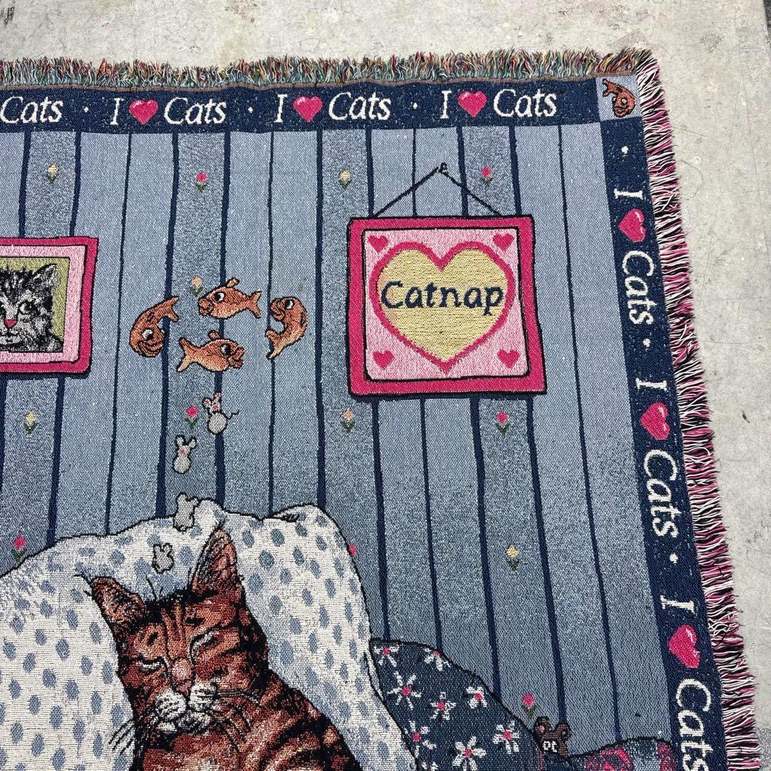 夢見る猫　マルチカバー　ソファーカバー　ヴィンテージラグ182x126