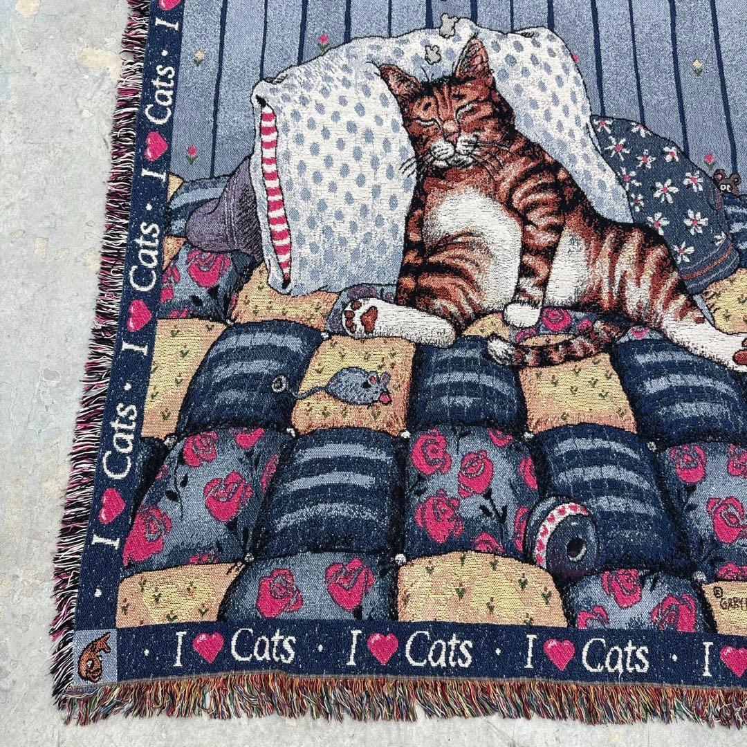 夢見る猫　マルチカバー　ソファーカバー　ヴィンテージラグ182x126