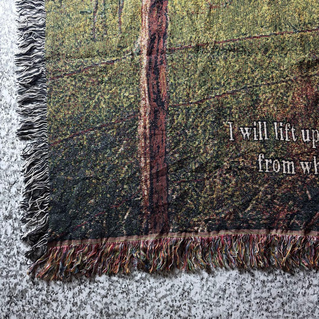 【90sオールド】風景画　フリンジ付き　ヴィンテージラグ　タペストリー