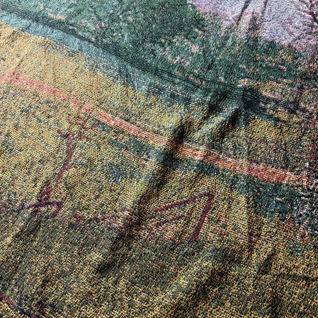 【90sオールド】風景画　フリンジ付き　ヴィンテージラグ　タペストリー