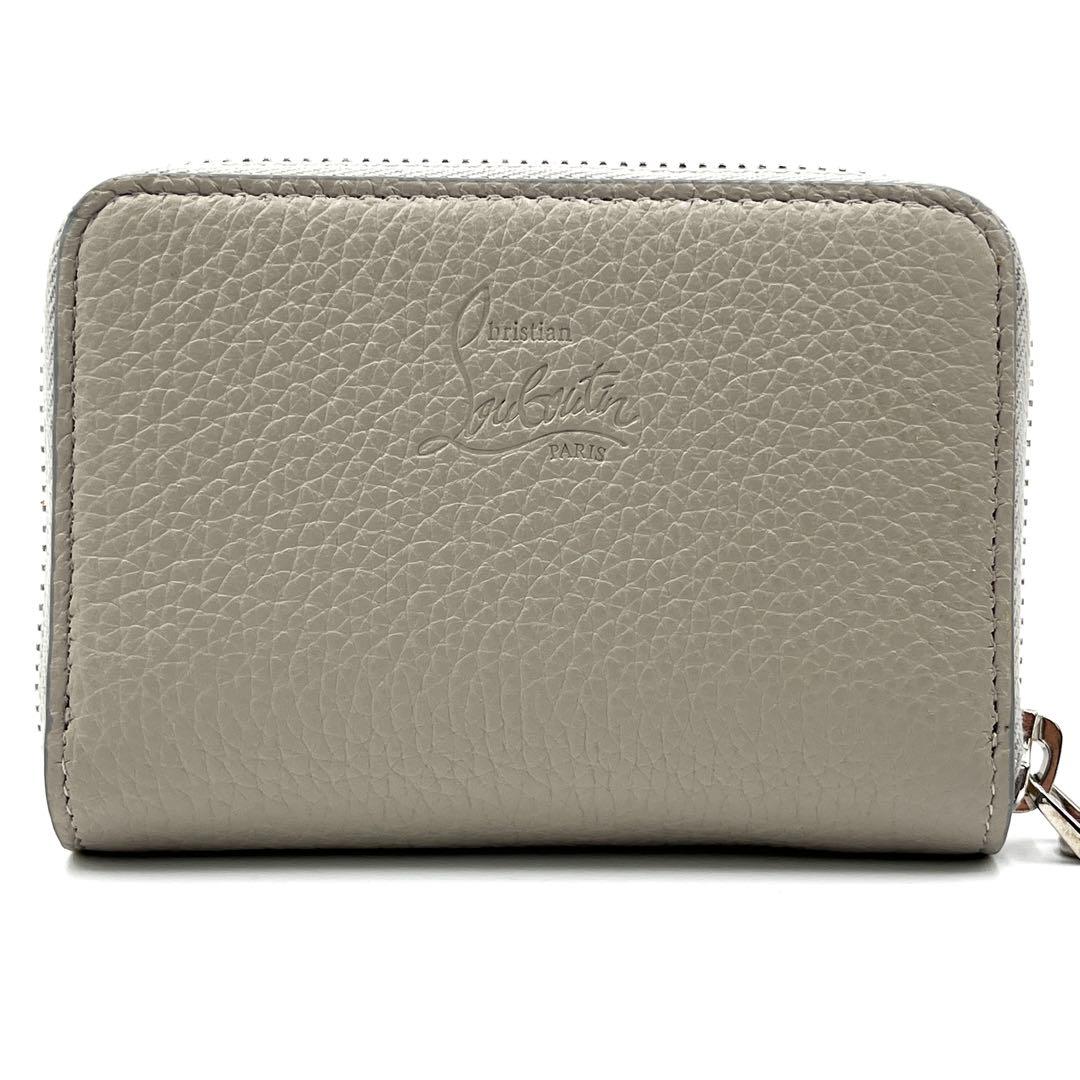 未使用保管品 クリスチャンルブタン ケース スタッズ レザー ロゴ グレー