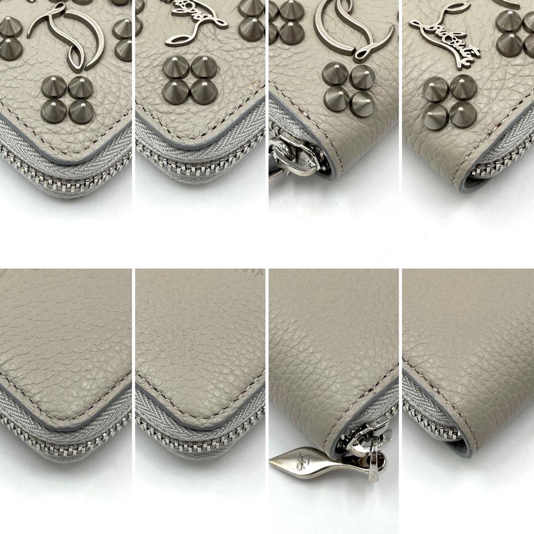 未使用保管品 クリスチャンルブタン ケース スタッズ レザー ロゴ グレー
