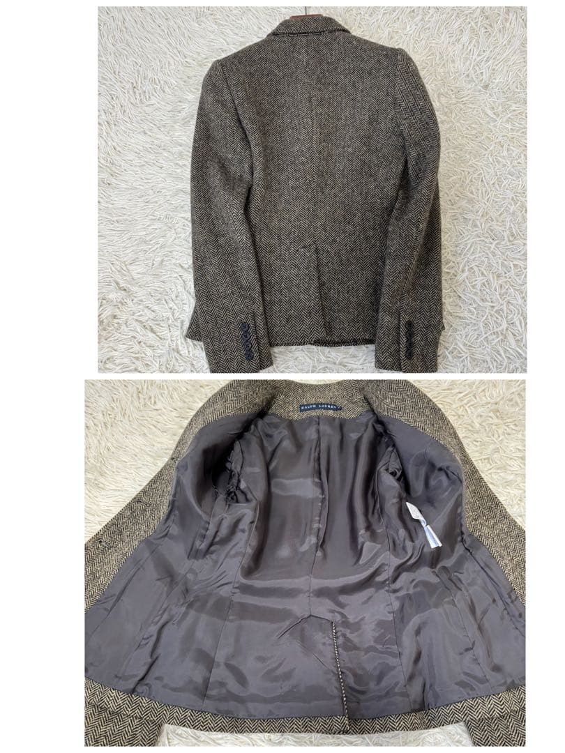 未使用級　ラルフローレン　ヘリンボーン　ジャケット　黒ブラウン　７号