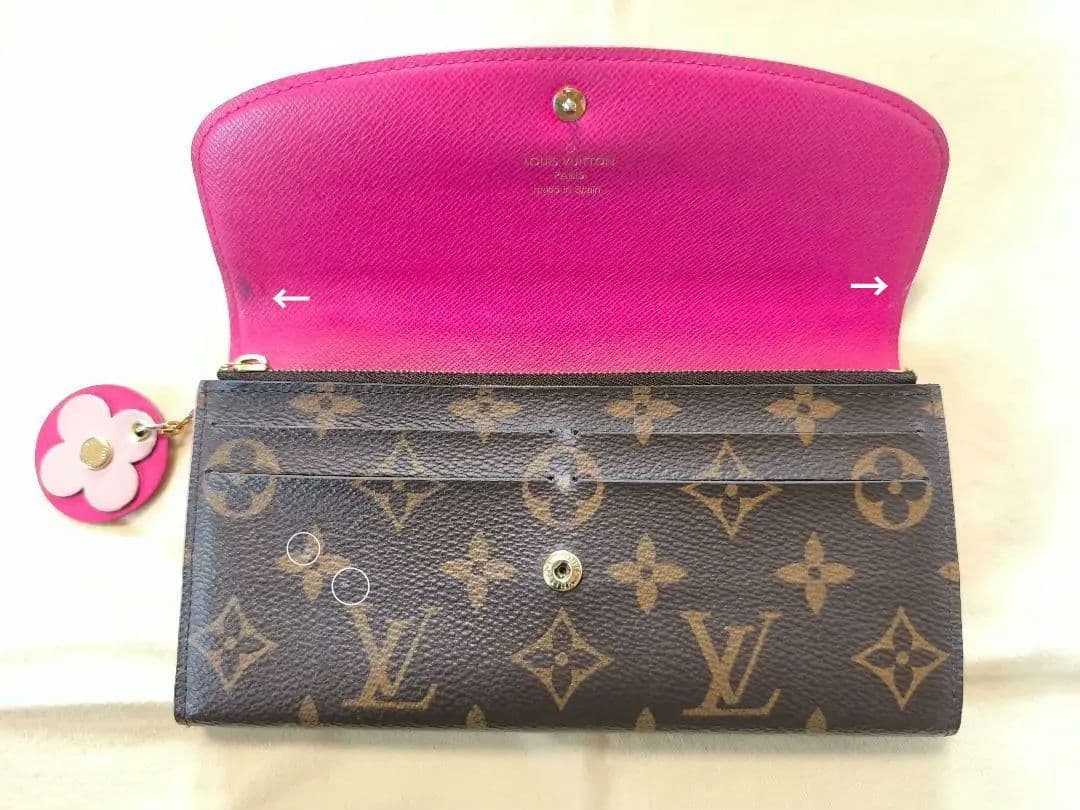 ⚠️ボタン難有ルイヴィトンモノグラム　ポルトフォイユエミリー❤フラワーチャーム