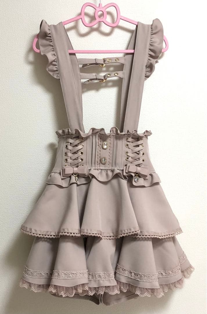 LIZLISA サスペンダー付ティアードスカパン ピンク