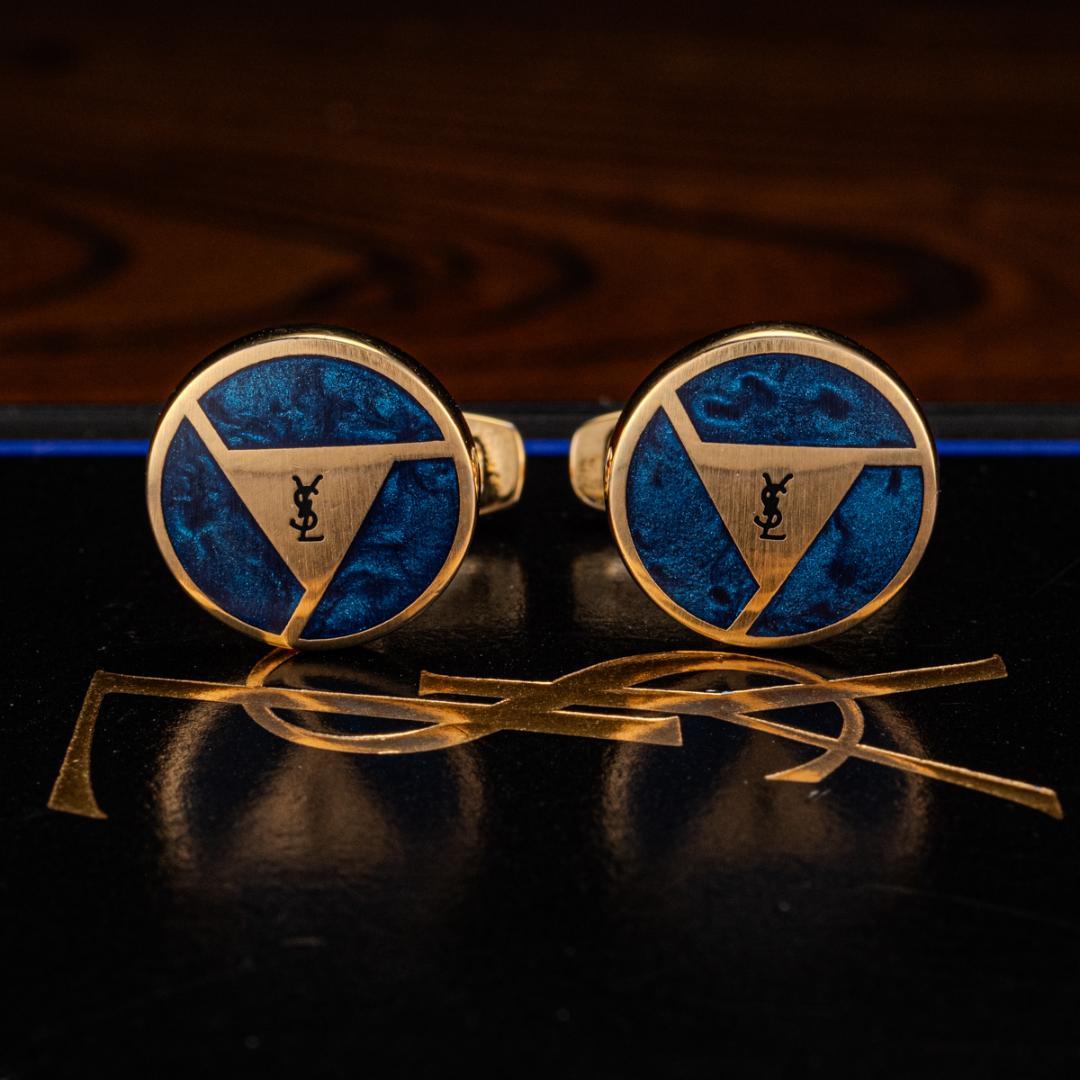 わんわん オールドサンローラン ブルーマーブル トライアングルシェイプ