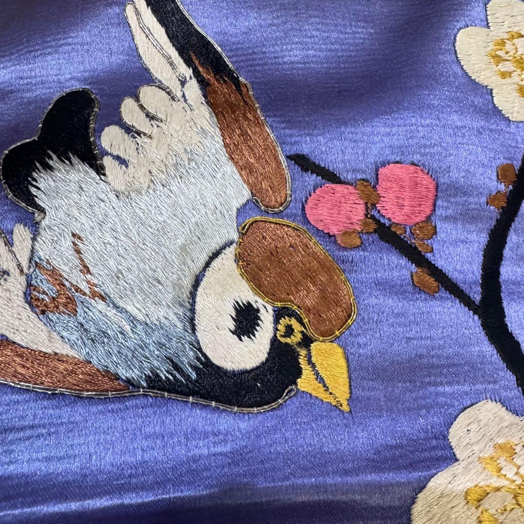 H*N様 雀　スズメ　アンティーク　名古屋帯　刺繍帯　紫　パープル　梅